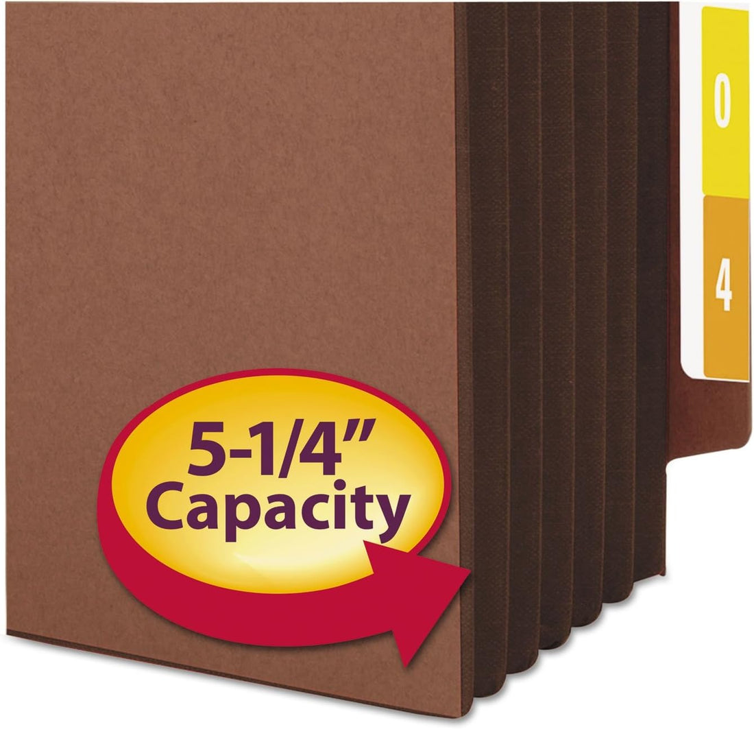 Smead End Tab Pocket, Reinforced Straight Cut Tab, 5 1/4 Expansion, Extra Wide Legal Size, Redrope with Dark Brown Gusset, 10 per Box 74691 Dark Brown Gusset Legal